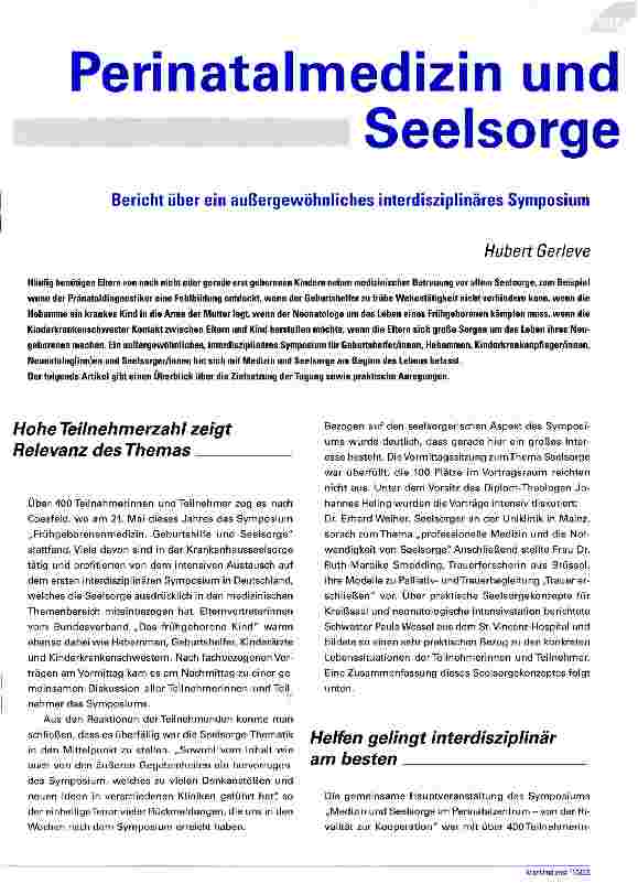 Vorschauseite 1: Perinatalmedizin und Seelsorge