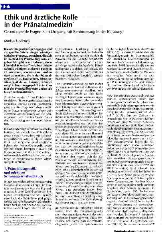 Vorschauseite 1: Ethik und ärztliche Rolle in der Pränatalmedizin