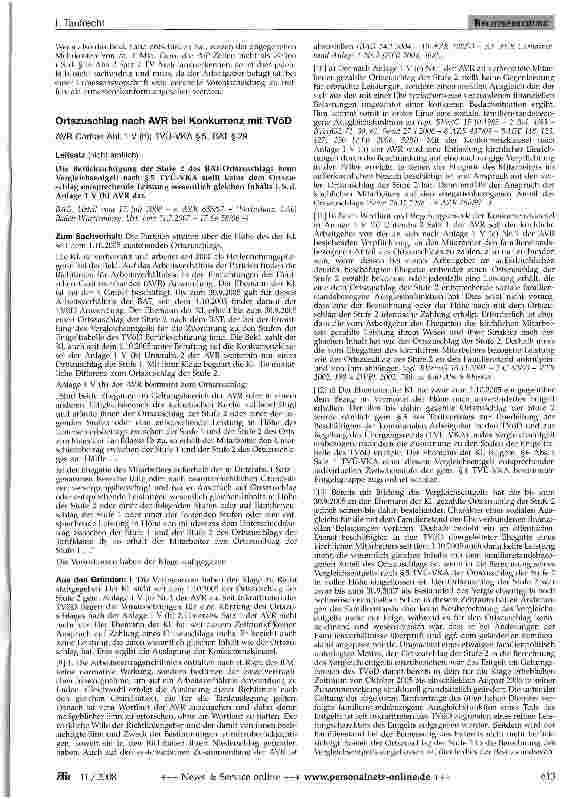 Vorschauseite 1: Ortszuschlag nach AVR bei Konkurrenz mit TVöDAVR Caritas Anl. 1 V (h); TVÜ-VKA §5, BAT §29