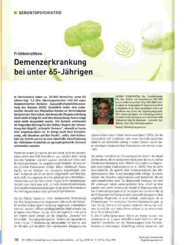 Vorschauseite 1: FrühbetroffeneDemenzerkrankung bei unter 65-Jährigen