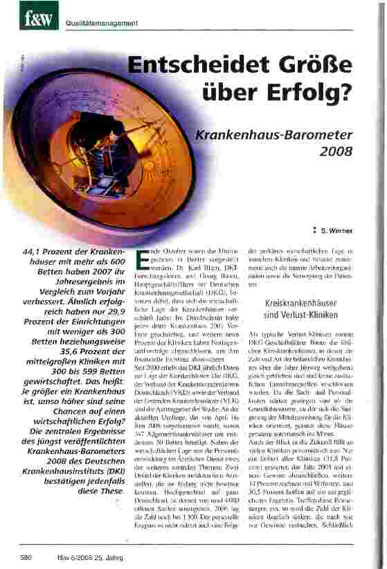 Vorschauseite 1: Entscheidet Größe über Erfolg?Krankenhaus-Barometer 2008