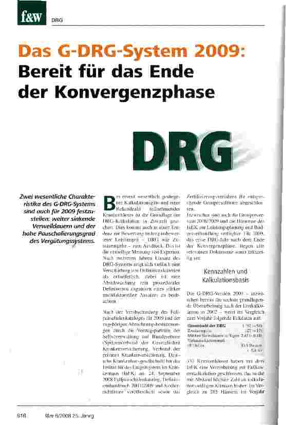 Vorschauseite 1: Das G-DRG-System 2009 Bereit für das Ende der Konvergenzphase