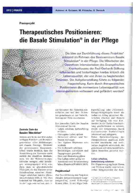 Vorschauseite 1: Therapeutisches Positionieren:die Basale Stimulation® in der Pflege