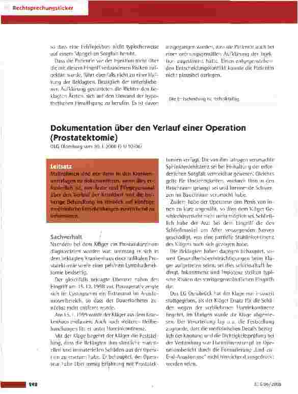 Vorschauseite 1: Dokumentation über den Verlauf einer Operation (Prostatektomie)