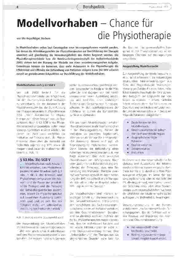 Vorschauseite 1: Modellvorhaben - Chance für die Physiotherapie