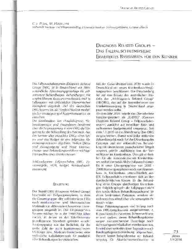 Vorschauseite 1: DIAGNOSIS RELATED GROUPS -DAS FALLPAUSCHALENSYSTEM: ERWEITERTES BASISWISSEN FÜR DEN KLINIKER