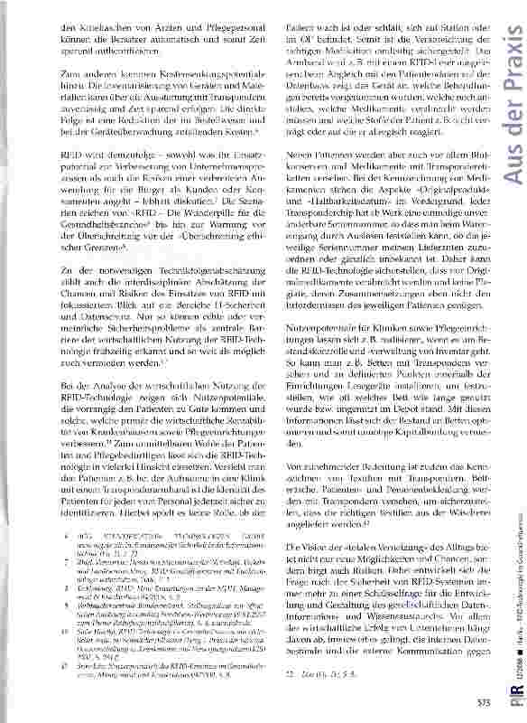Vorschauseite 2: RFID-Technologie im Gesundheitswesen -Anwendungsfelder, rechtliche Vorgaben, Rechtspolitik, zukünftige Potentiale (1. Teil)