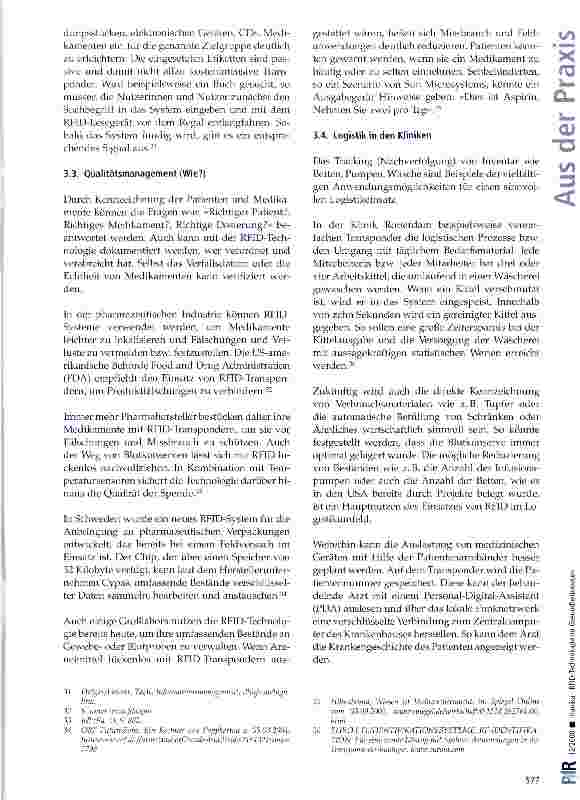 Vorschauseite 6: RFID-Technologie im Gesundheitswesen -Anwendungsfelder, rechtliche Vorgaben, Rechtspolitik, zukünftige Potentiale (1. Teil)