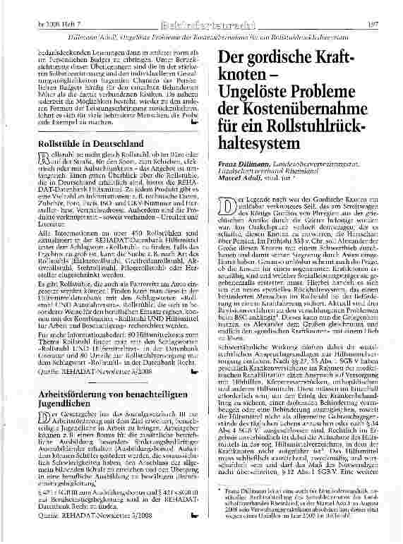 Vorschauseite 1: Der gordische Kraftknoten -Ungelöste Probleme der Kostenübernahme für ein Rollstuhlrückhaltesystem