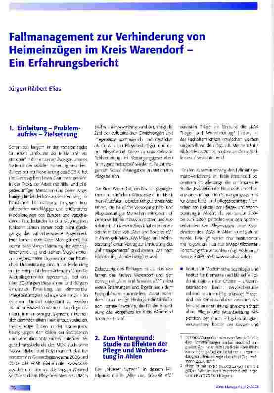 Vorschauseite 1: Fallmanagement zur Verhinderung von Heimeinzügen im Kreis Warendorf -Ein Erfahrungsbericht