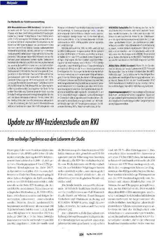 Vorschauseite 3: Zum Verlauf der HIV-Epidemie in Deutschland bis Ende 2008