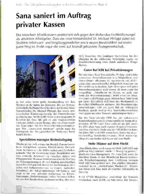 Vorschauseite 1: Sana saniert im Auftrag privater Kassen