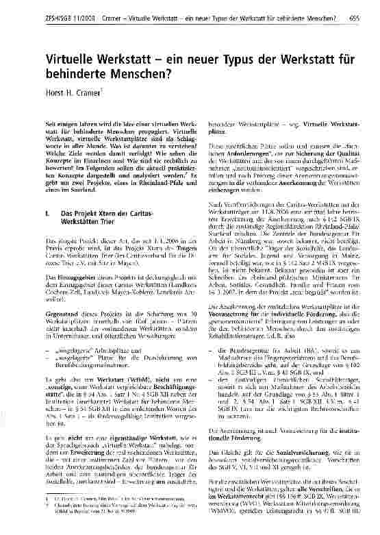 Vorschauseite 1: Virtuelle Werkstatt - ein neuer Typus der Werkstatt für behinderte Menschen?