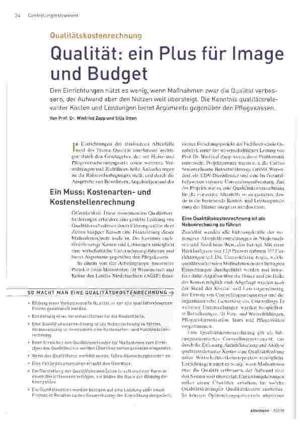 Vorschauseite 1: Qualität: ein Plus für und Budget