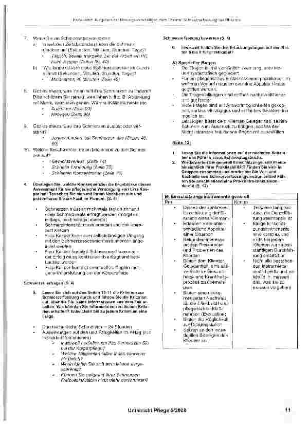 Vorschauseite 2: Aufgaben mit Lösungsvorschlägen zum Thema Schmerzerfassung bei Rheuma