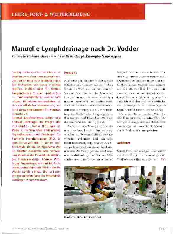Vorschauseite 1: Manuelle Lymphdrainage nach Dr. VodderKonzepte stellen sich vor - auf der Basis des pt Konzepte-Fragebogens