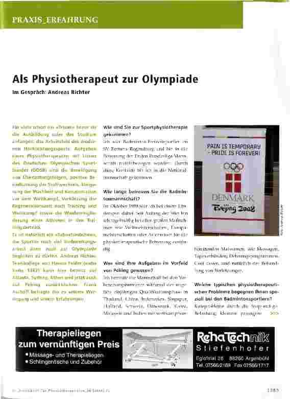 Vorschauseite 1: Als Physiotherapeut zur OlympiadeIm Gespräch: Andreas Richter