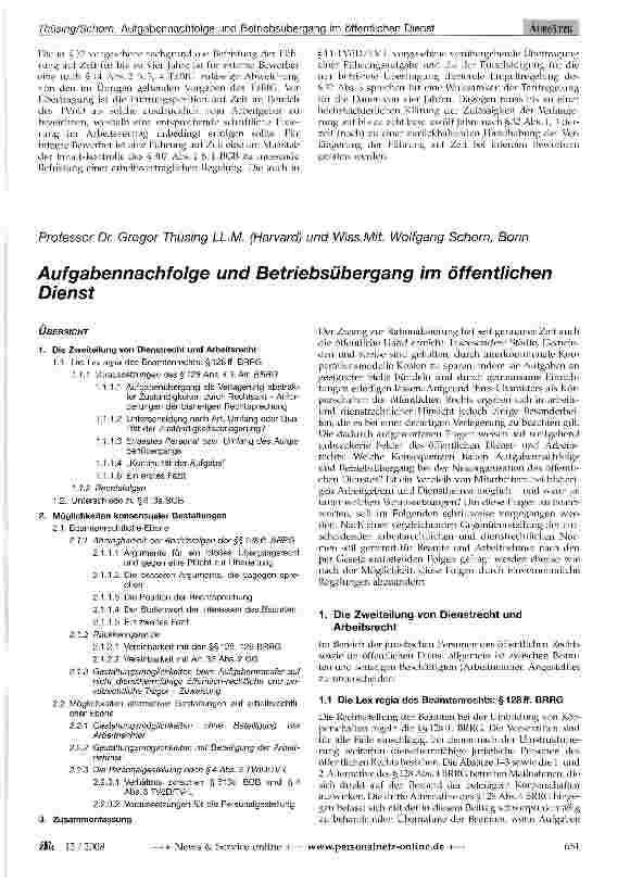 Vorschauseite 1: Aufgabennachfolge und Betriebsübergang im öffentlichen Dienst