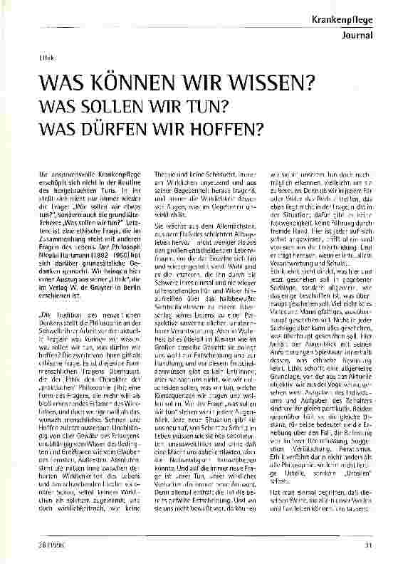 Vorschauseite 1: Was können wir wissen? Was sollen wir tun? Was dürfen wir hoffen?
