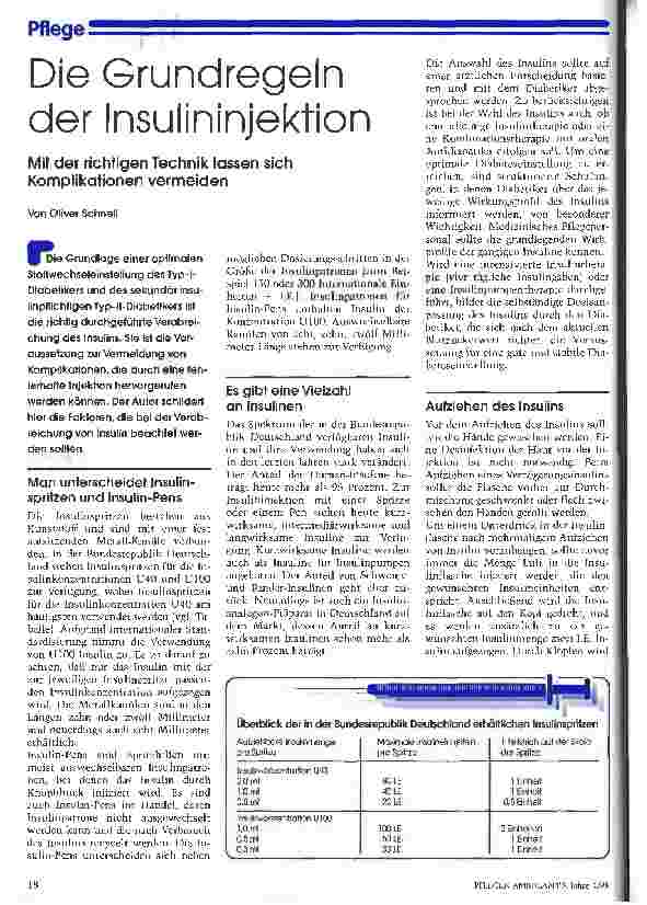 Vorschauseite 1: Die Grundregeln der Insulininjektion Mit der richtigen Technik lassen sich Komplikationen vermeiden