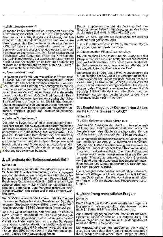 Vorschauseite 2: Budgetund Pflegesatzrunde 1988/89