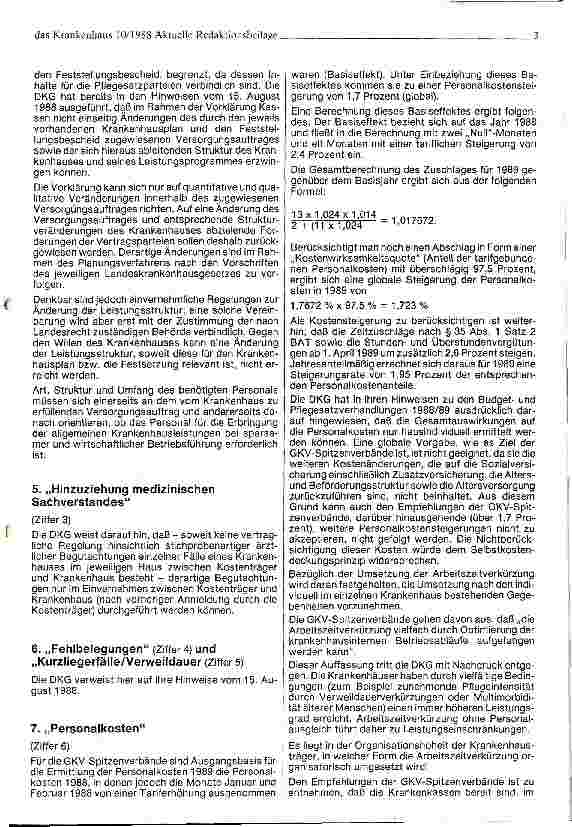 Vorschauseite 3: Budgetund Pflegesatzrunde 1988/89