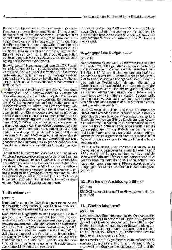 Vorschauseite 4: Budgetund Pflegesatzrunde 1988/89
