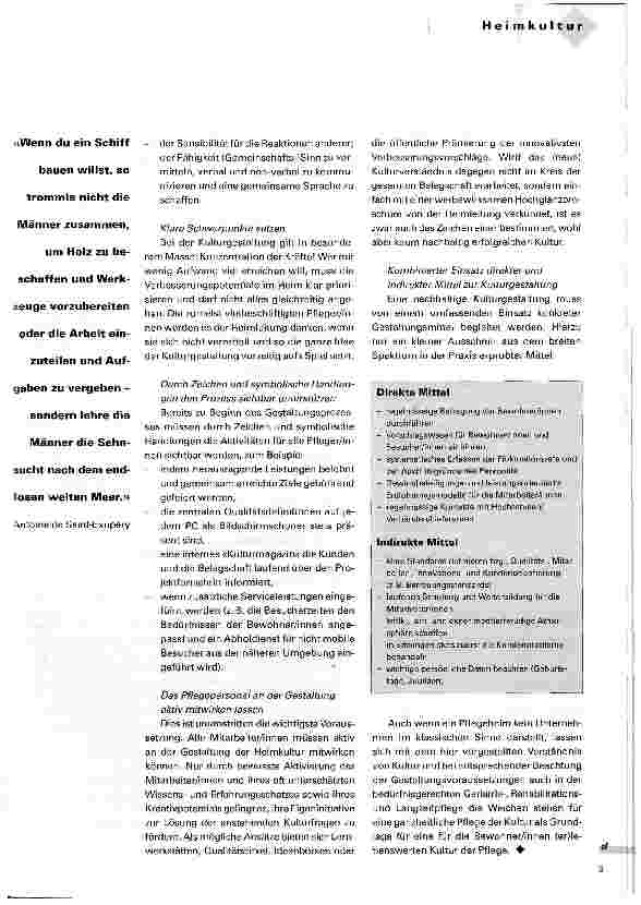 Vorschauseite 4: Wozu brauchen auch Pflegeheime eine Unternehmenskultur? Heimkultur - der kritische Faktor für nachhaltige Zufriedenheit der Bewohner
