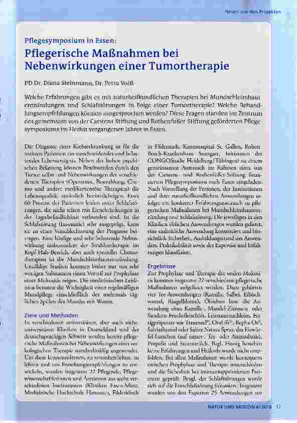 Vorschauseite 1: pflegerische Maßnahmen bei Nebenwirkungen einer Tumortherapie