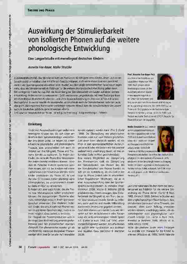 Vorschauseite 1: Auswirkung der Stimulierbarkeit von isolierten Phonen auf die weitere phonologische Entwicklung