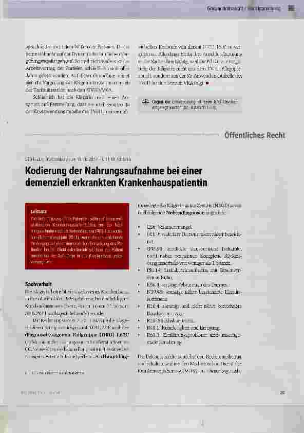 Vorschauseite 1: Kodierung der Nahrungsaufnahme bei einer demenziell erkrankten Krankenhauspatientin