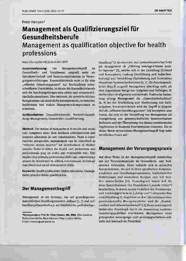 Vorschauseite 1: Management als Qualifizierungsziel für Gesundheitsberufe
