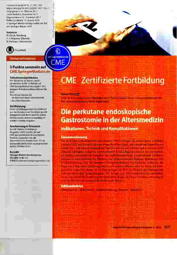 Vorschauseite 1: Die perkutane endoskopische Gastrostomie in der Altersmedizin
