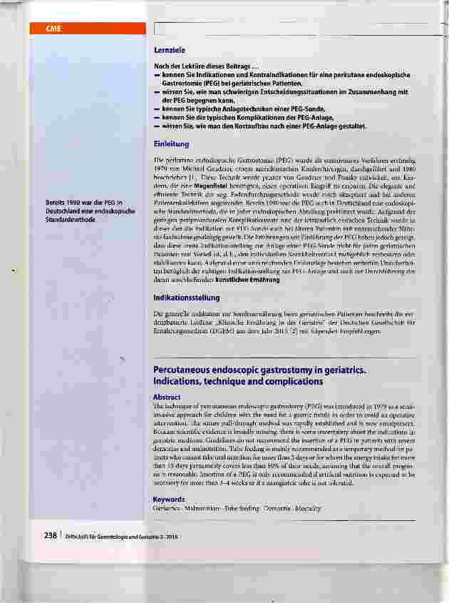 Vorschauseite 2: Die perkutane endoskopische Gastrostomie in der Altersmedizin