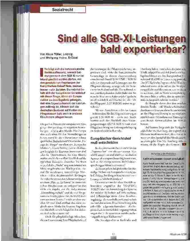 Vorschauseite 1: Sind alle SGB-XI-Leistungen bald exportierbar?