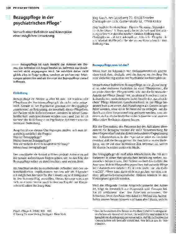 Vorschauseite 1: Bezugspflege in der psychiatrischen Pflege Versuch einer Definition und Konzeption einer möglichen Umsetzung