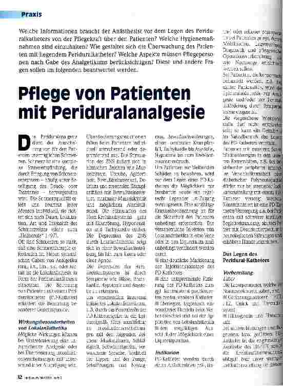 Vorschauseite 1: Pflege von Patienten mit Periduralanalgesie