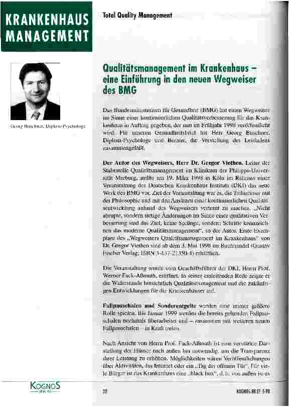 Vorschauseite 1: Qualitätsmanagement im Krankenhaus - eine Einführung in den neuen Wegweiser des BMG