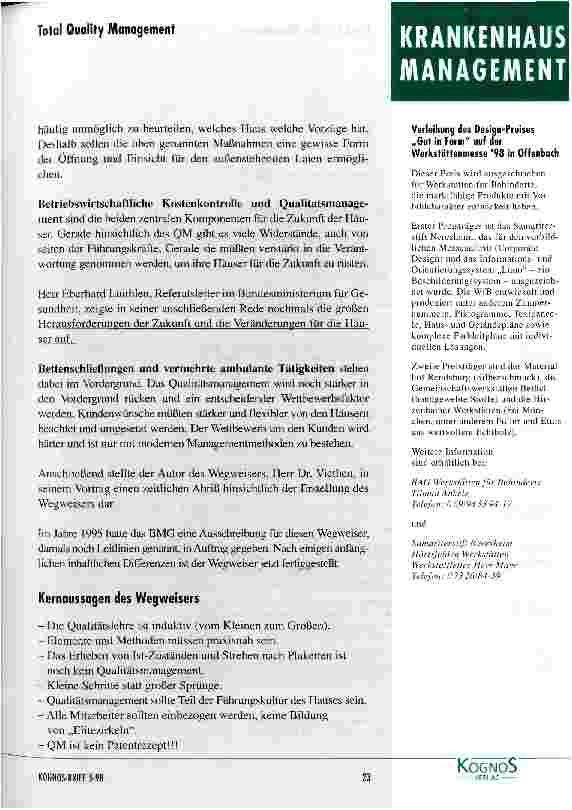 Vorschauseite 2: Qualitätsmanagement im Krankenhaus - eine Einführung in den neuen Wegweiser des BMG
