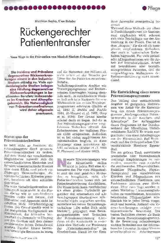 Vorschauseite 1: Rückengerechter Patiententransfer Neue Wege in der Prävention von Muskel-Skelett-Erkrankungen