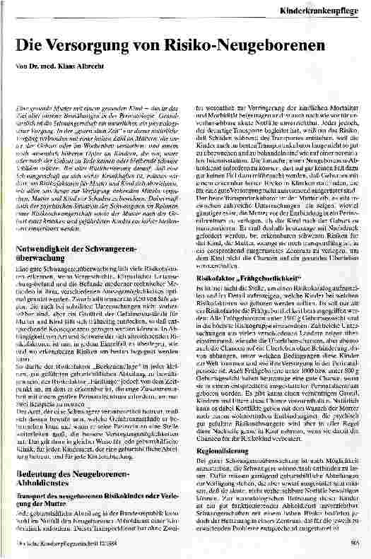 Vorschauseite 1: Die Versorgung von Risiko-Neugeborenen