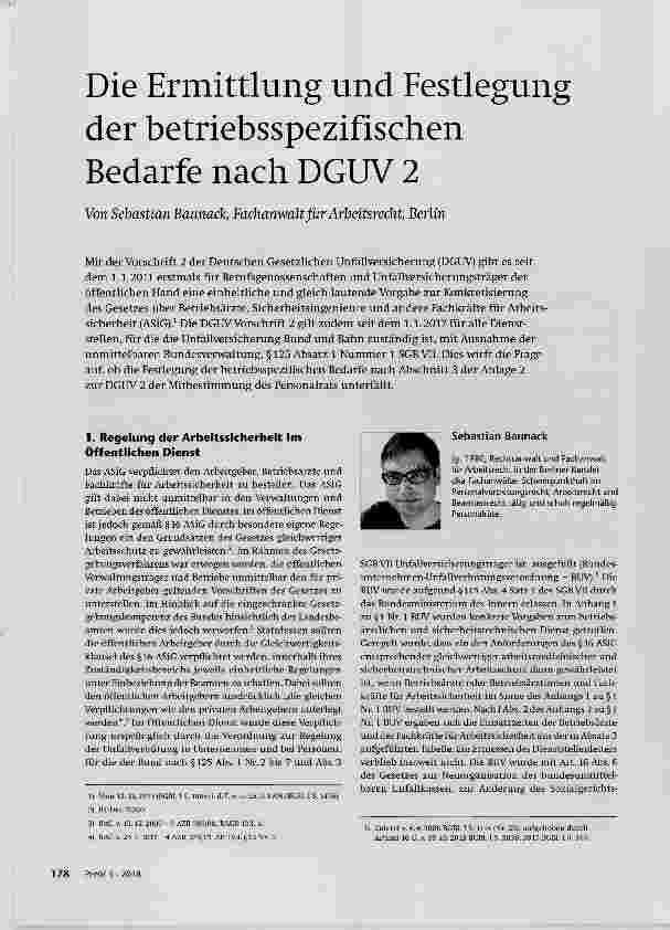 Vorschauseite 1: Die Ermittlung und Festlegung der betriebsspezifischen Bedarfe nach DGUV 2