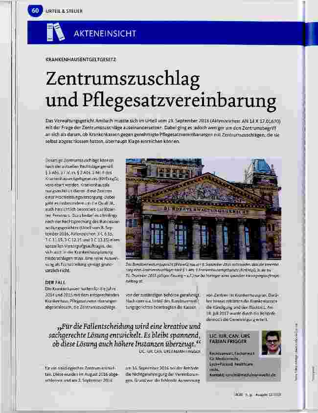 Vorschauseite 1: Zentrumszuschlag und Pflegesatzvereinbarung