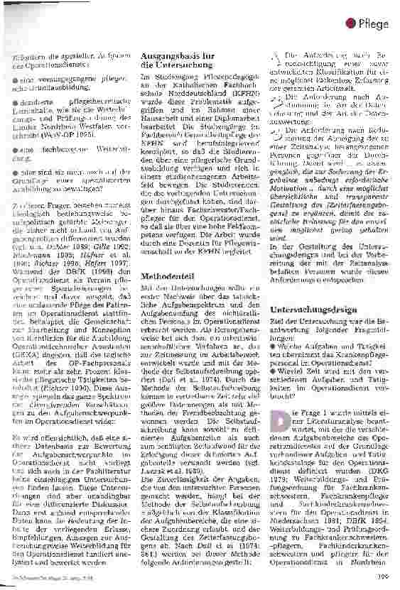 Vorschauseite 2: Untersuchung zu den pflegerischen Arbeitsbereichen im Operationsdienst 1. Teil