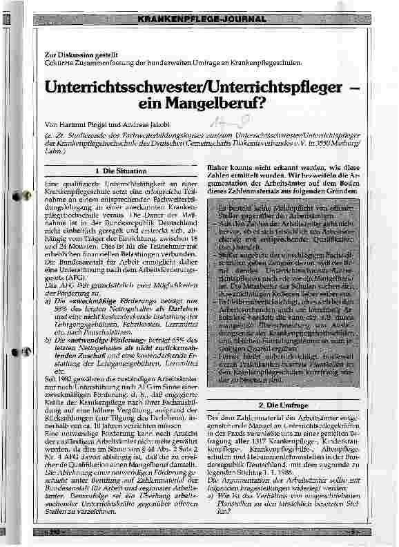 Vorschauseite 1: Unterrichtsschwester/Unterrichtspfleger - ein Mangelberuf?