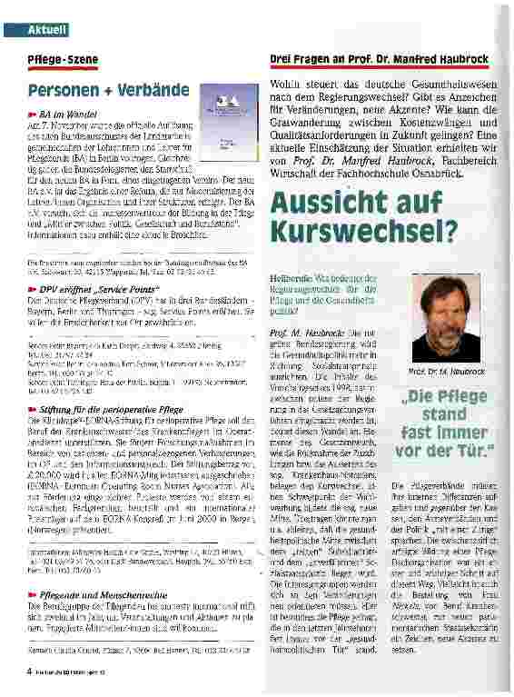 Vorschauseite 1: Aussicht auf Kurswechswechsel? Drei Fragen an Herrn Prof.Dr. Manfred Haubrock