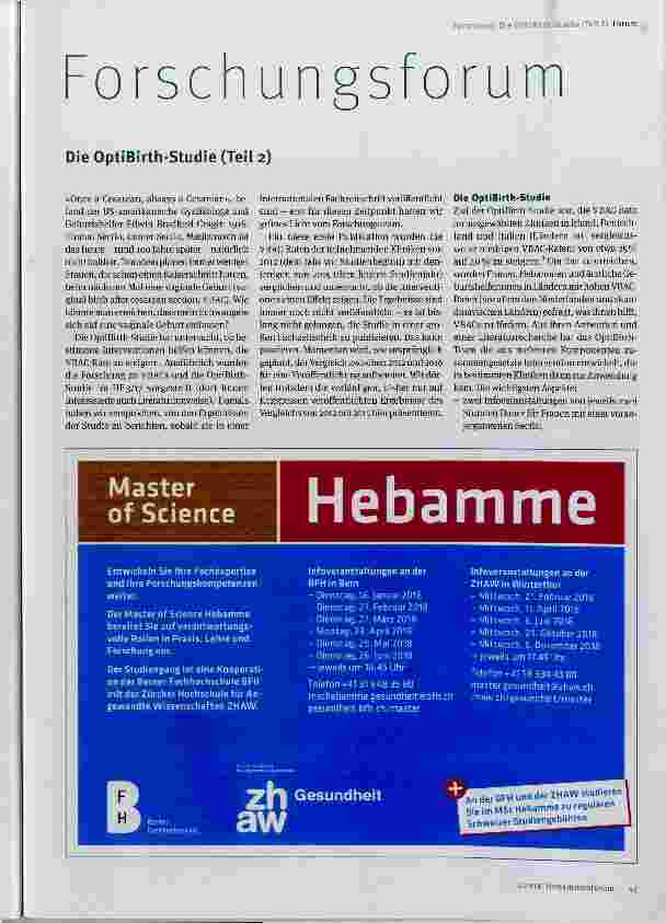 Vorschauseite 1: Forschungsforum Die OptiBirth-Studie (Teil 2)