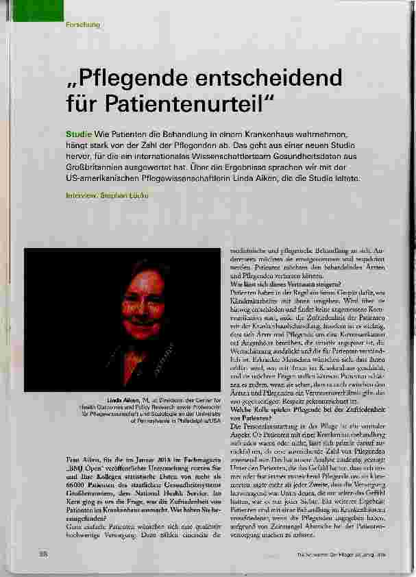 Vorschauseite 1: Pflegende entscheidend für Patientenurteil