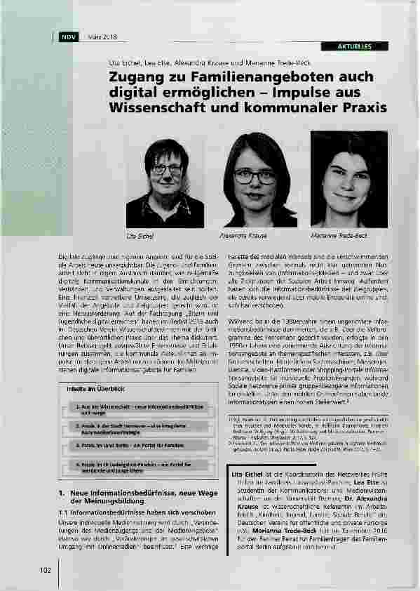 Vorschauseite 1: Zugang zu Familienangeboten auch digital ermöglichen Impulse aus Wissenschaft und kommunaler Praxis