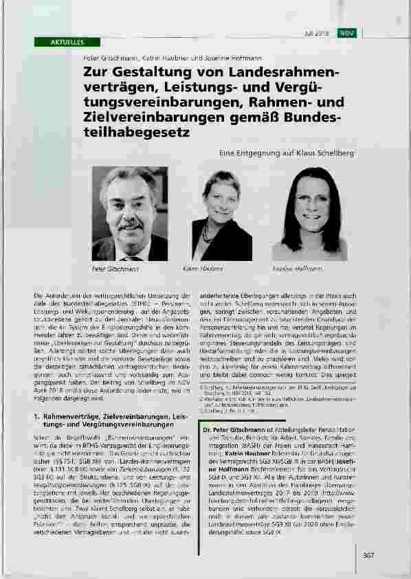 Vorschauseite 1: Zur Gestaltung von Landesrahmenverträgen, Leistungsund Vergütungsvereinbarungen, Rahmenund Zielvereinbarungen gemäß Bundesteilhabegesetz